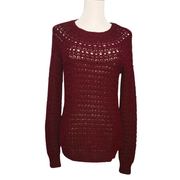 Lauren Ralph Lauren Burgundy Open Knit Long Sleeve Alpaca Blend Sweater Medium - Picture 1 of 6
